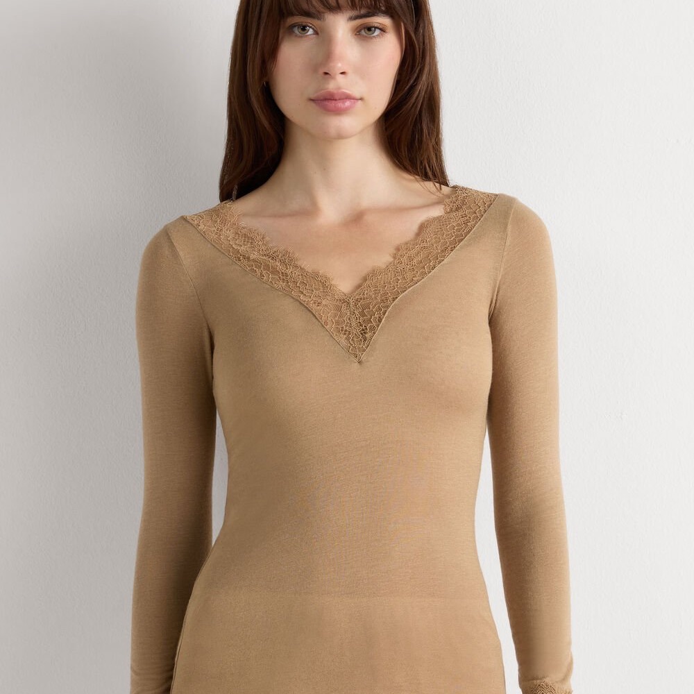 Intimissimi Ultralight Cashmere Lace Long Sleeve Shirt